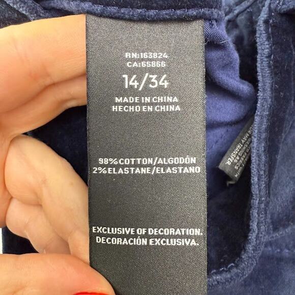 Well Worn Dark Blue Velour Pants Womens 14 Tapered Velvet Preppy Fall Winter - Picture 5 of 9